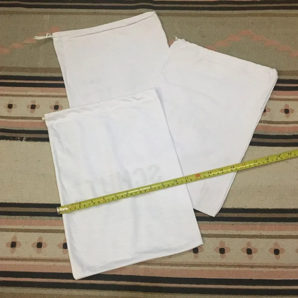 Three (3) Schutz white w/ black lettering soft material Dust bag 14” x 10”